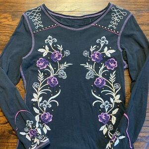 Double D Ranch Purple and Black Embroidered Long Sleeve T-shirt Small